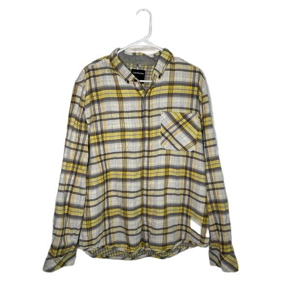 Calvin Klein Jeans Women’s White and Yellow Plaid Button Down, XL, Pre-owned - Picture 1 of 3